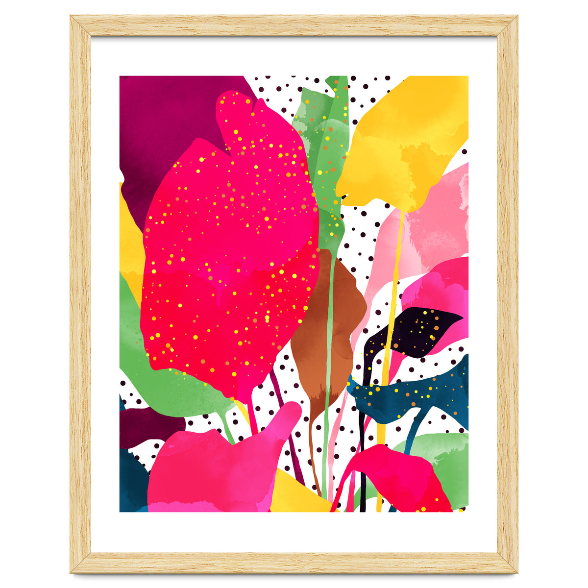 Modern Botanical, Nature Plants Tropical Jungle Garden, Eclectic Pop Of Color Glitter Gold Bohemian Graphic