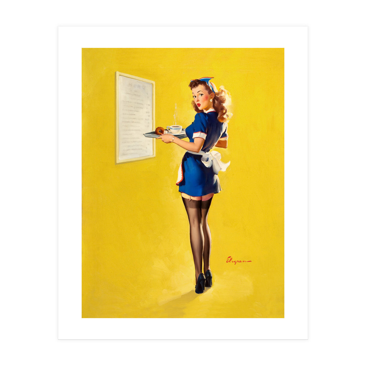 Pinup Sexy Waitress Looking Back (Print Only)