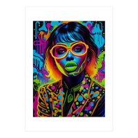 Girl In Glasses Neon Graffiti Art (Print Only)