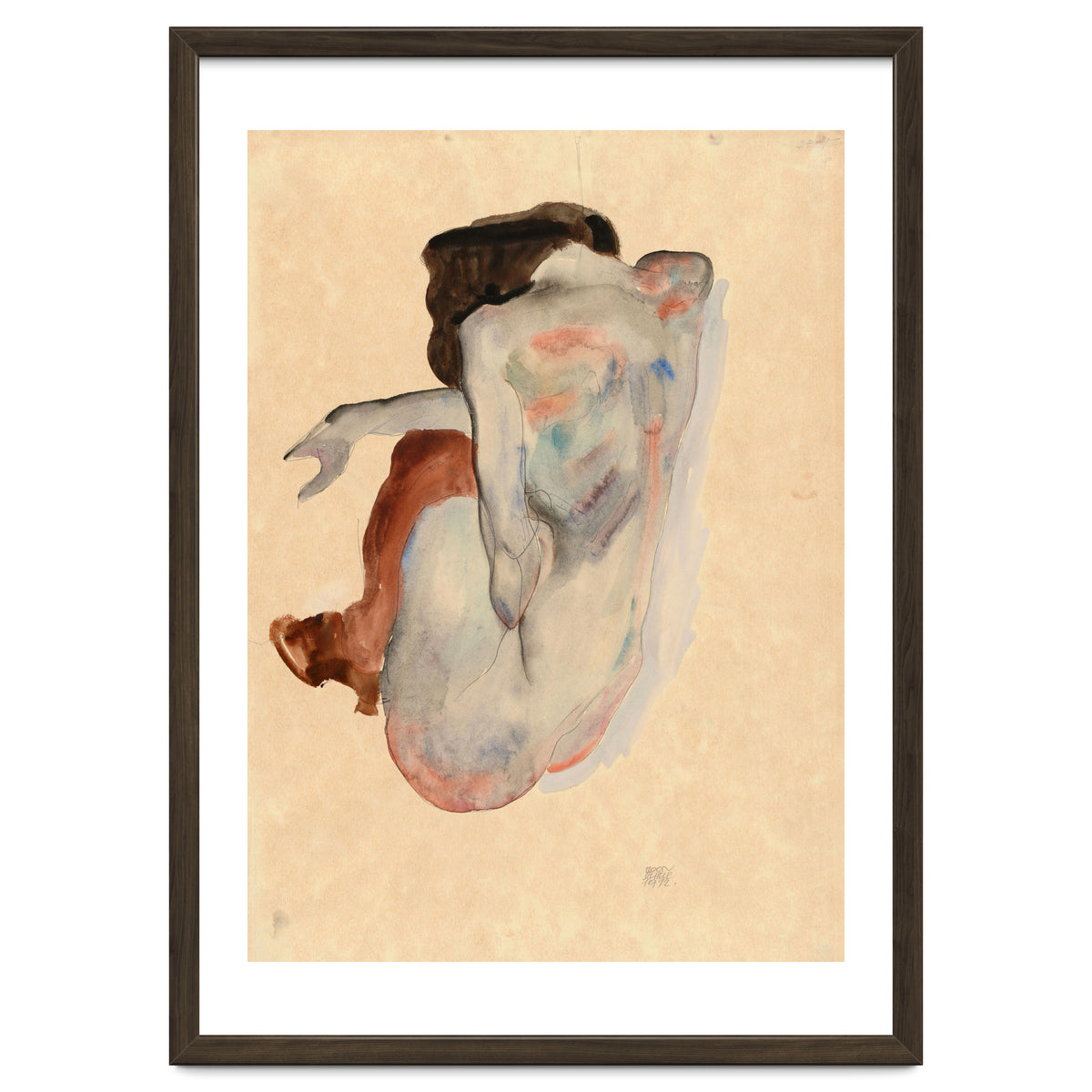 Crouching Nude in Shoes and Black Stockings, Back View.