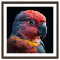 Close Up Parrot Face Red Blue Yellow Plumage