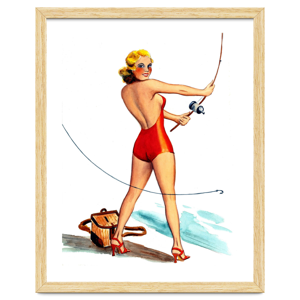 Pinup Girl Fishing On The Coast