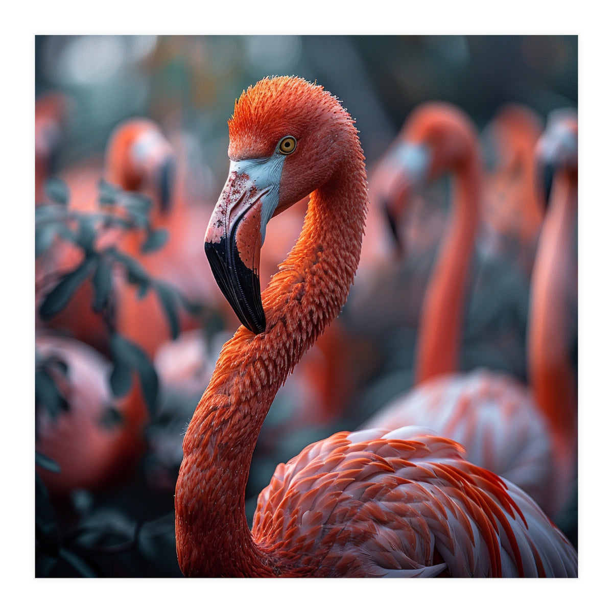 Beautiful Close Up Of A Pink Flamingo Bird (Print Only)