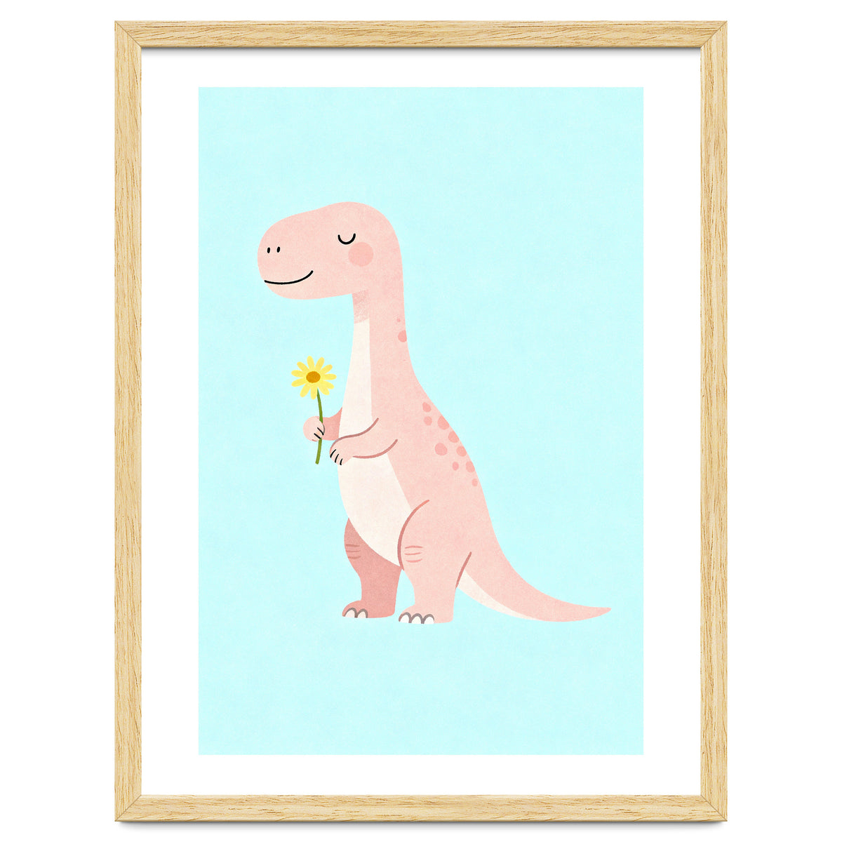 T-Rex Tyrannosaurus Dinosaur Art, Whimsical Dino with Flower, Gentle Nursery Print