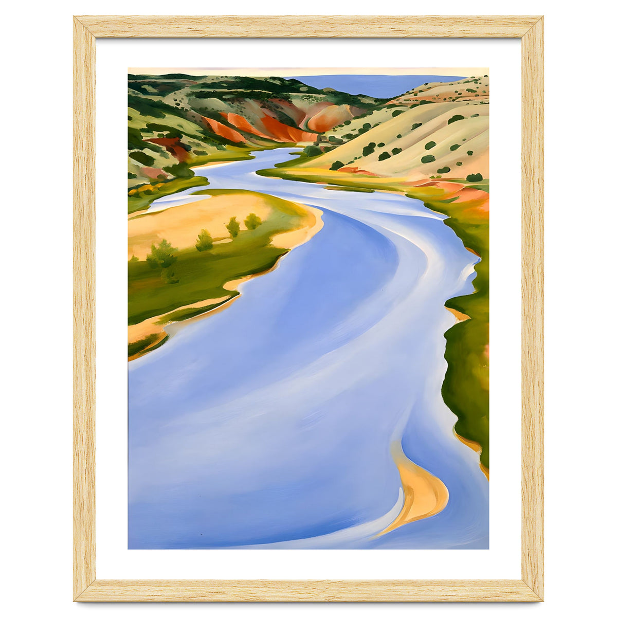 Georgia O’Keeffe – Chama River, Ghost Ranch (1937) | Serene Southwestern Landscape in Bold Modernist Forms
