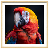 Scarlet Macaw Parrot Head Detailed Portrait Black