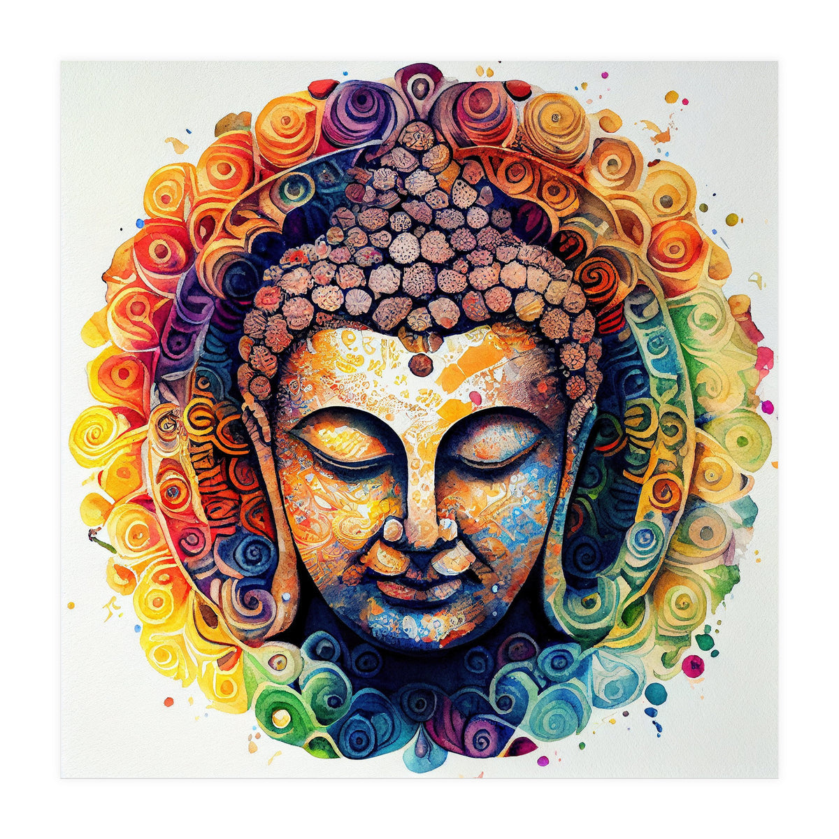 Rainbow Mandala Buddha Portrait (Print Only)