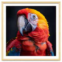 Scarlet Macaw Parrot Head Detailed Portrait Black