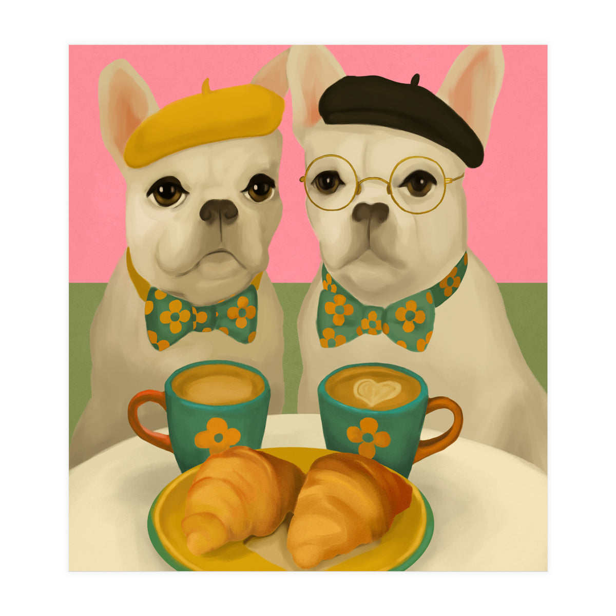 French Bulldogs At Breakfast Café (Print Only)