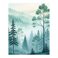Ethereal Misty Pine Forest Watercolor Art (Print Only)