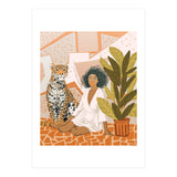 House Guest | Modern Bohemian Black Woman | Urban Jungle Decor | Wild Cat Leopard Pet | Plant Lady (Print Only) thumbnail