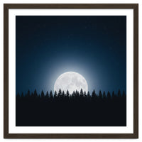 Midnight Serenity: Full Moon Over Forest Silhouettes