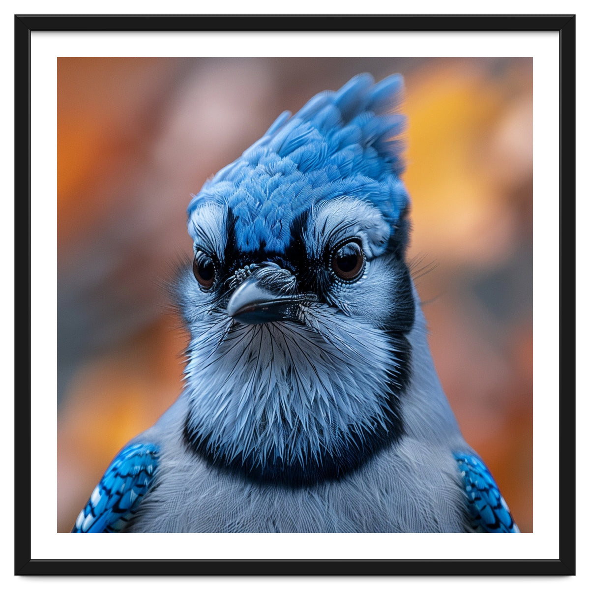 Close Up Blue Jay Bird With Detailed Feathers