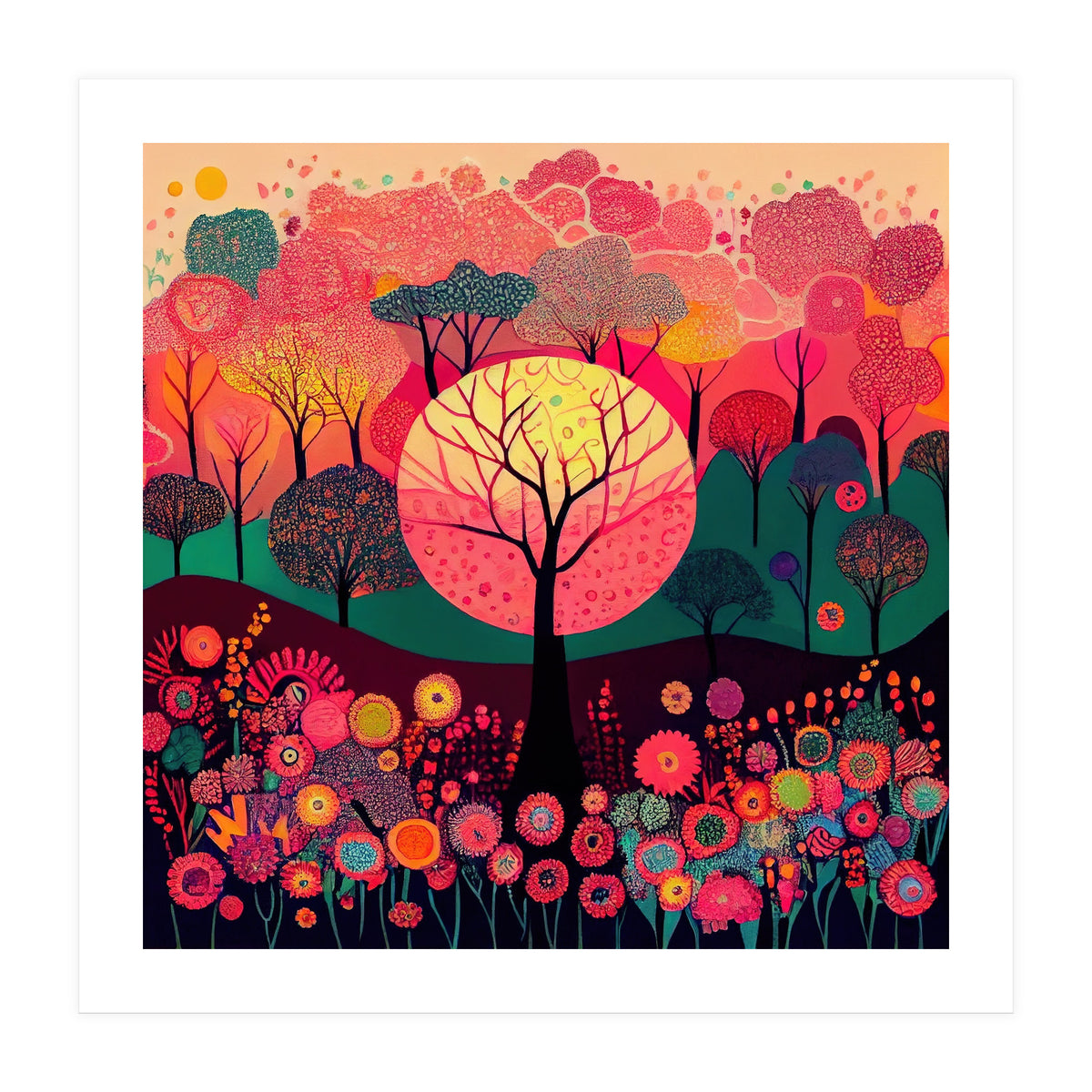 Folk Sunset Forest In Bloom (Print Only)