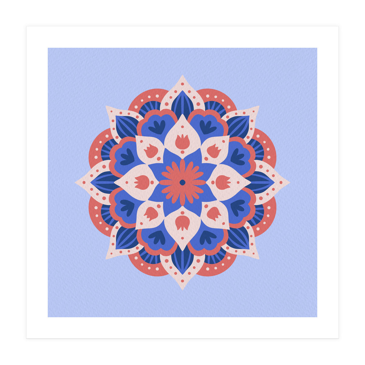 Mandala flower - blue and coral (Print Only)