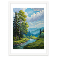Serene Mountain River Landscape Oil Painting