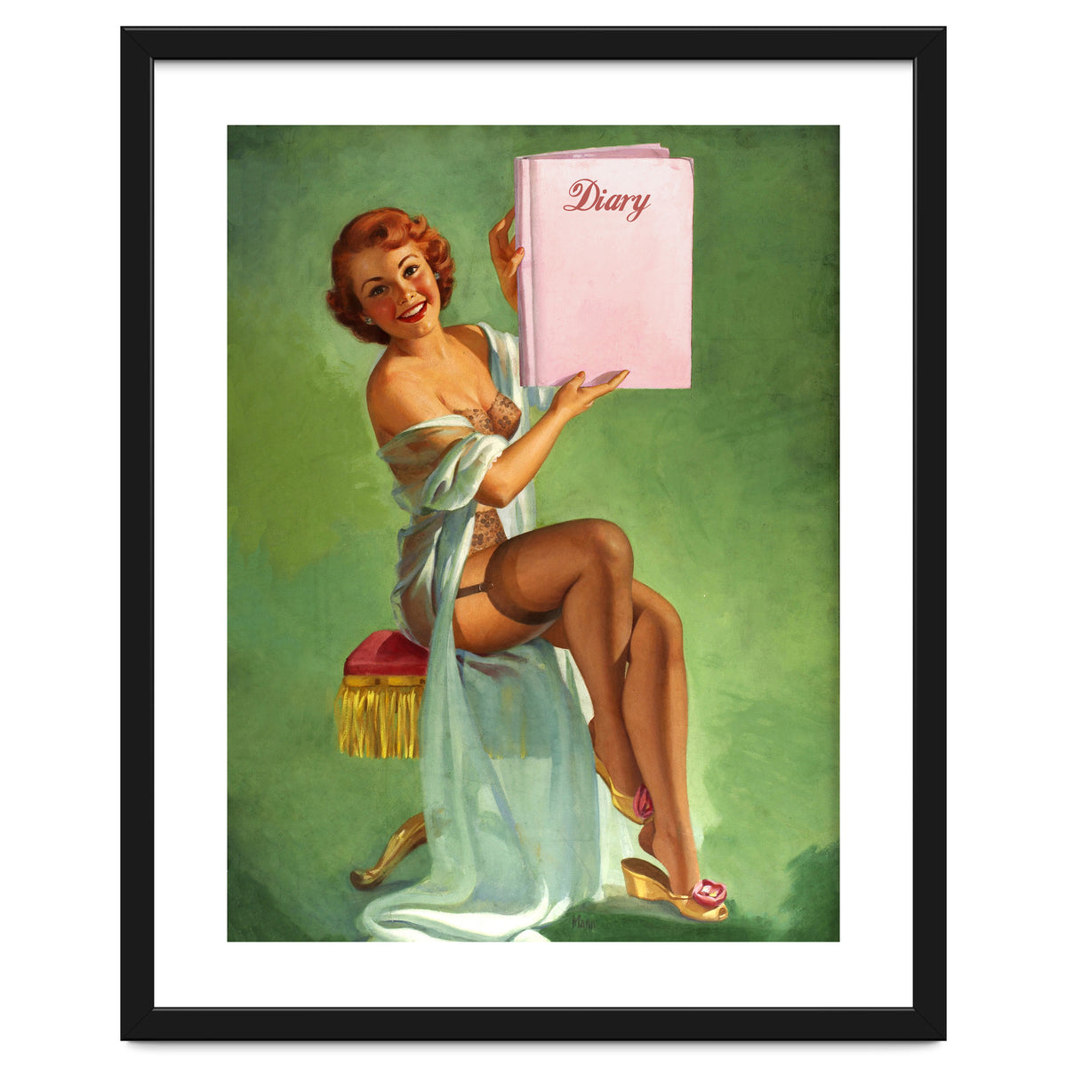 Pinup Girl Posing With Her Big Diary Book
