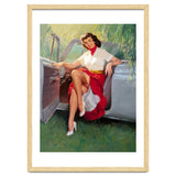 Sexy Pinup Woman Posing In Convertible Car thumbnail