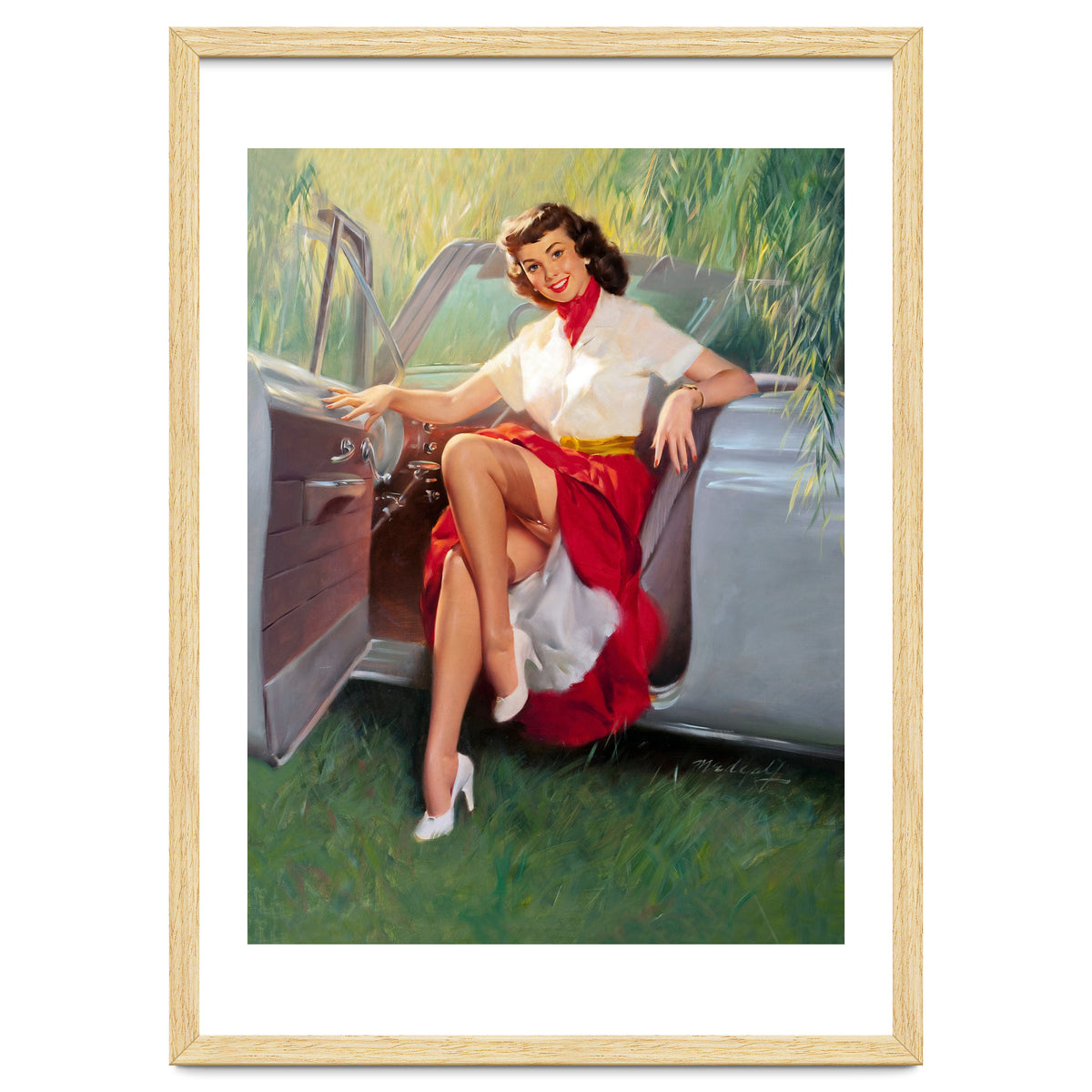 Sexy Pinup Woman Posing In Convertible Car