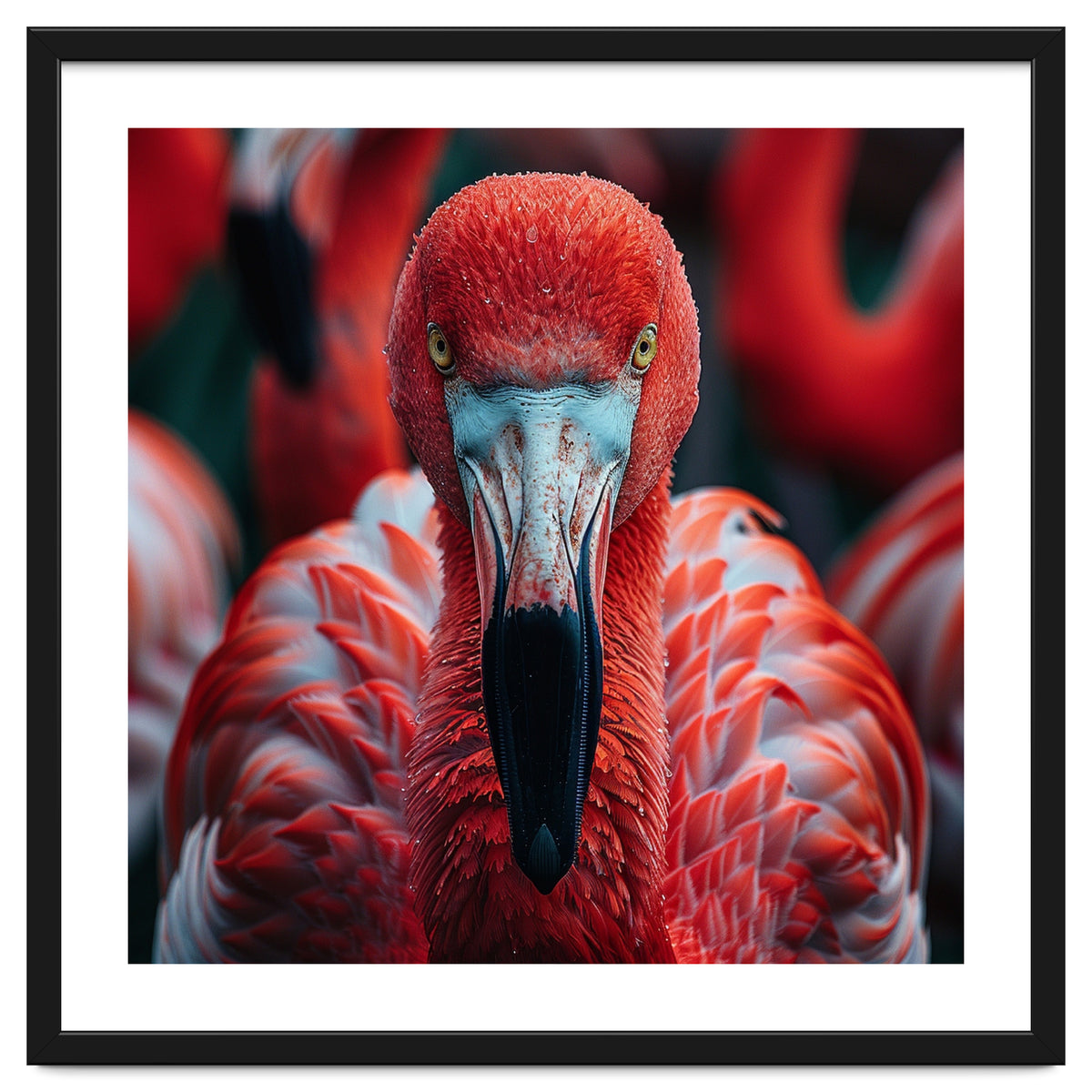 Close Up Flamingo Head With Bright Red Feathers