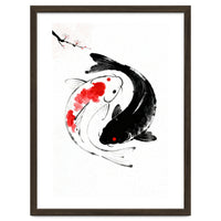 Yin Yang Koi Fish, Black and White Japanese Ink Painting Zen Wall Art, Yin Yang, YIN & YANG