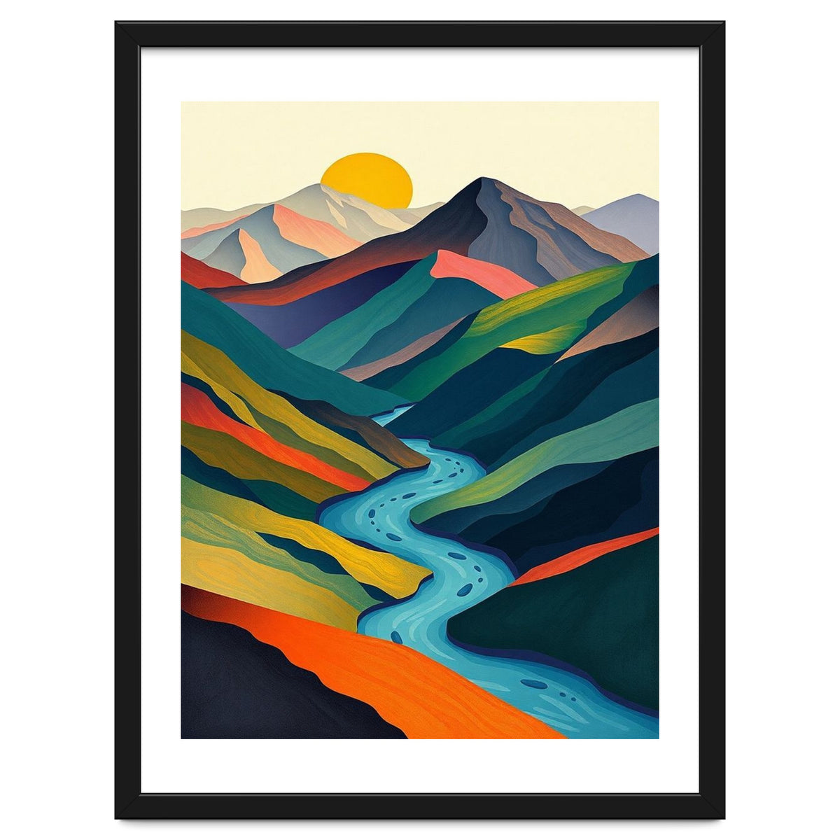 Minimalist Mountain River Landscape