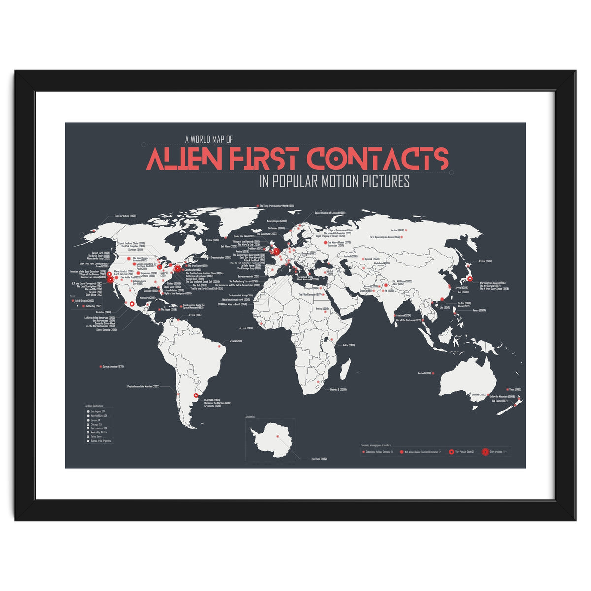 World Map of Alien First Contacts in Movies
