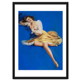 Pinup Girl Posing In Studio Over The Blue Background thumbnail