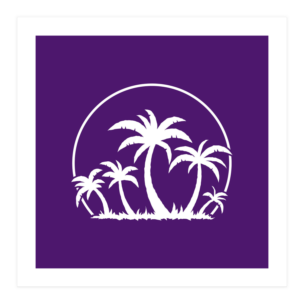 Palm Trees And Sunset in White (Print Only)