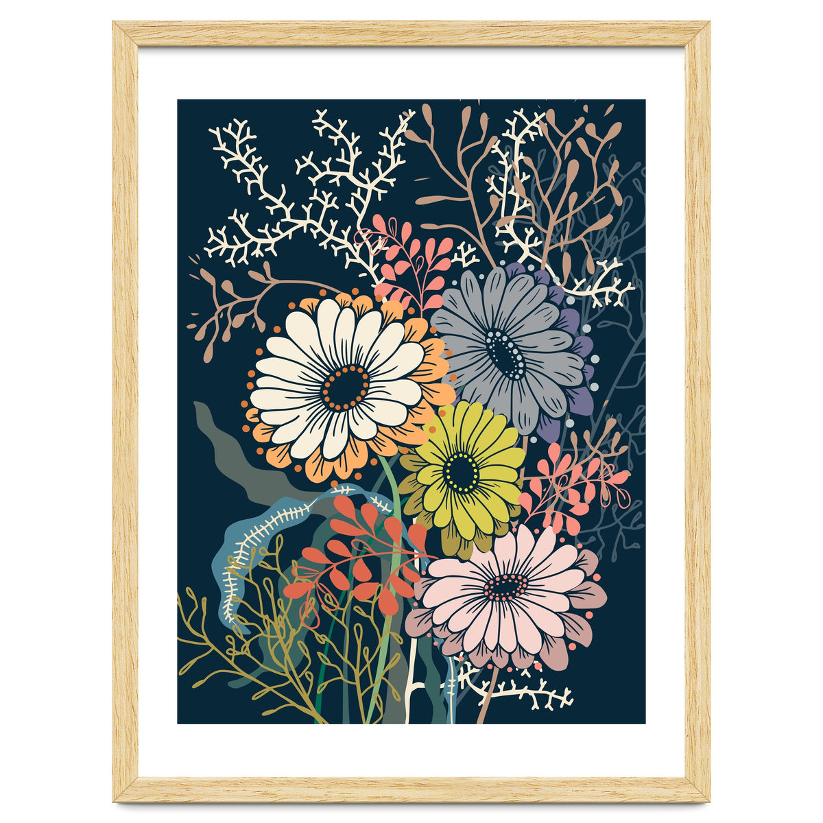 Springtime daisies dark blue