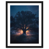 Ancient Mystical Oak Silhouette at Twilight with Ethereal Wisps thumbnail