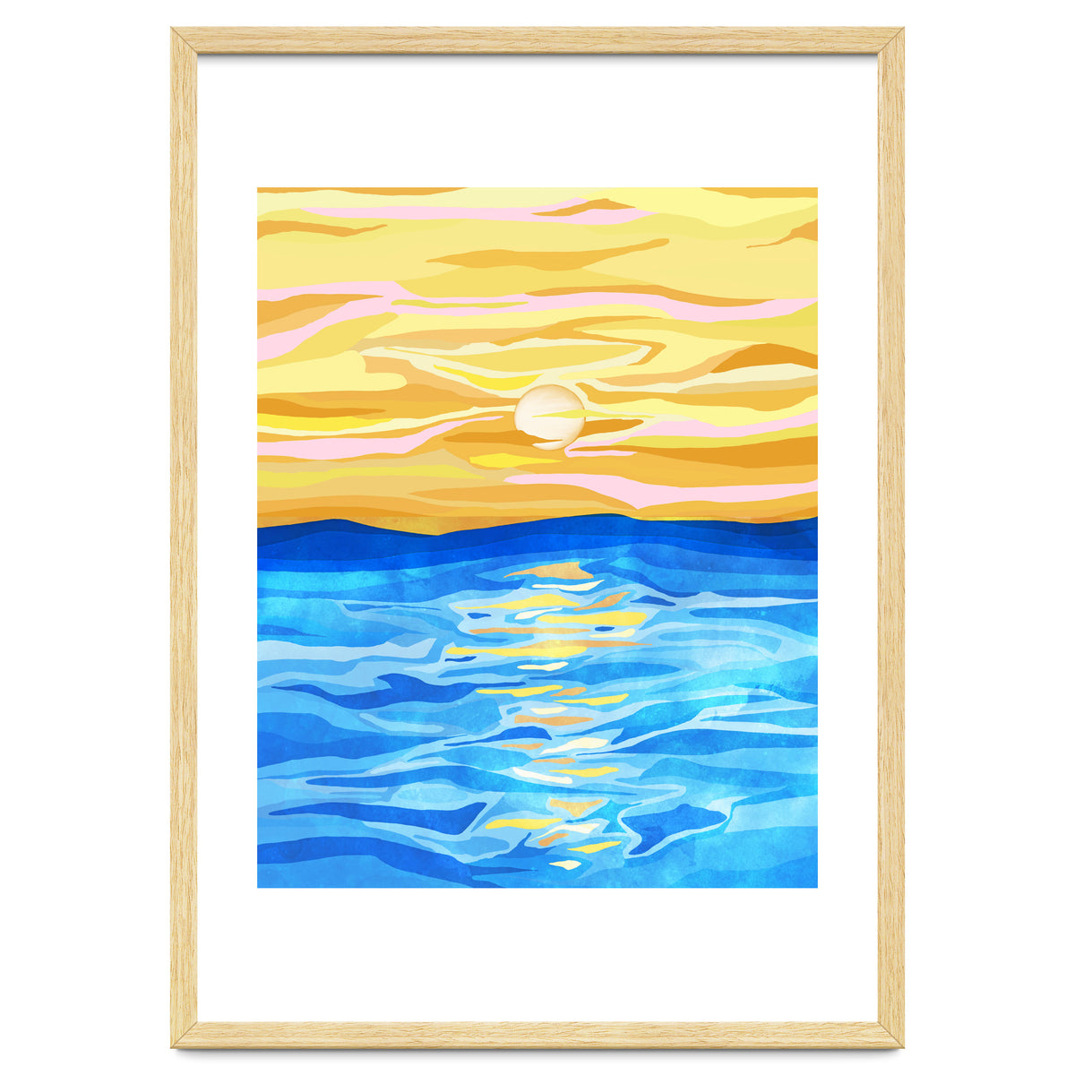 Sunsets & Romance, Ocean Watercolor Painting, Mosaic Eclectic Nature Landscape, Modern Boho Travel