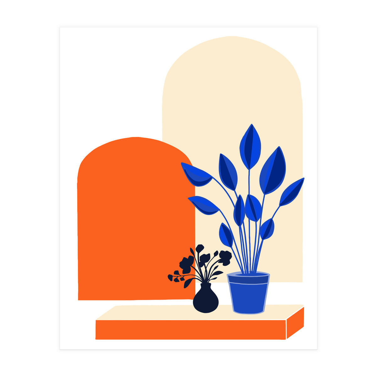 Bohemian Window Seat, Abstract Minimal Architecture, Eclectic Shapes Botanical House Plants (Print Only)