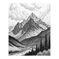 Majestic Alpine Mountain Range Sketch (Print Only)