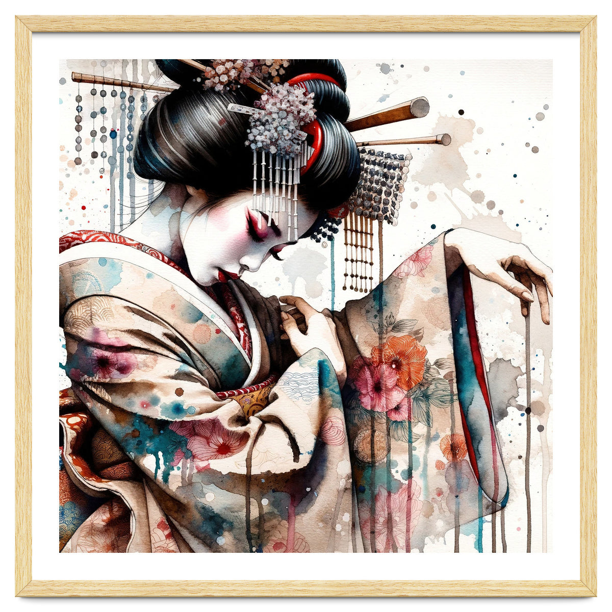 Watercolor Geisha Dancer #1
