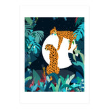 Over The Moon, Leopard In Love, Jungle Wildlife Tropical Tiger Botanical, Nature Cat Dark Animals (Print Only) thumbnail