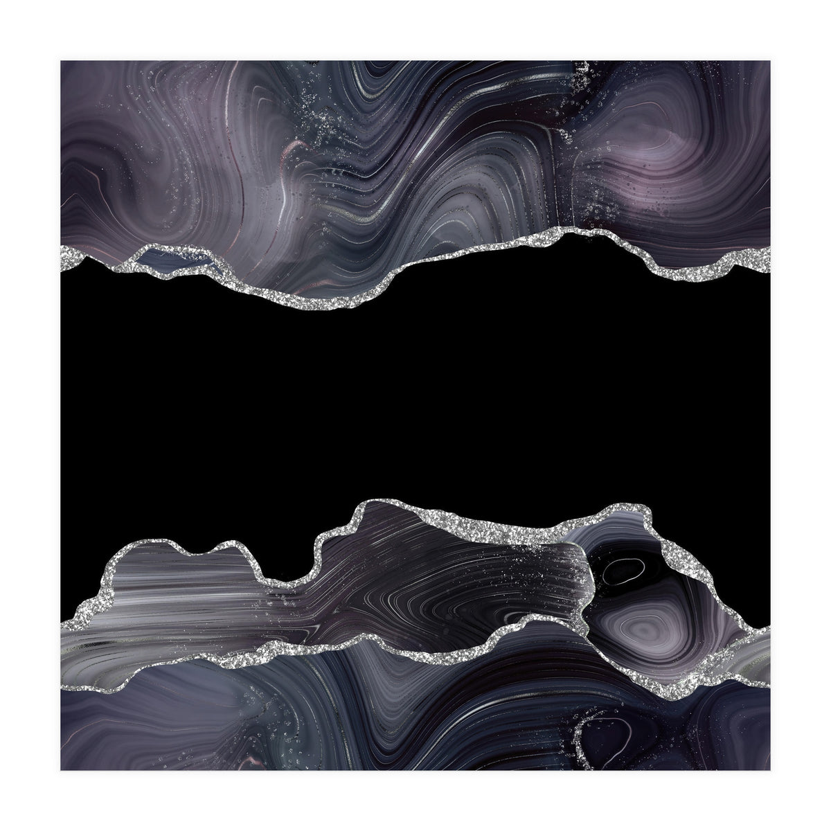 Black & Silver Glitter Agate Texture 03 (Print Only)