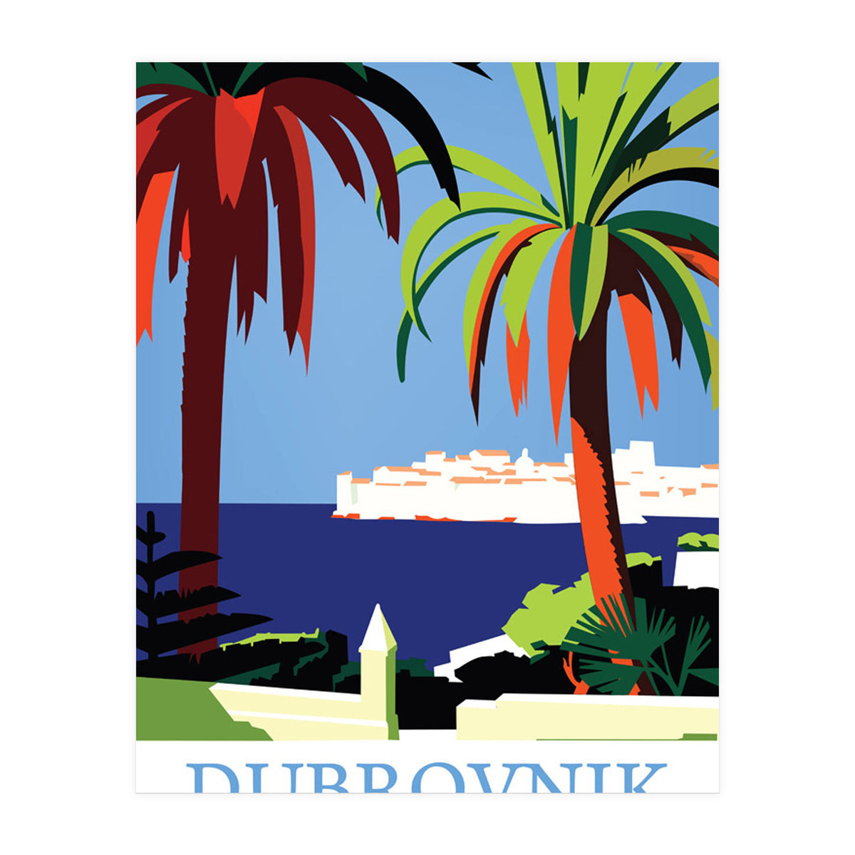 Dubrovnik, The Fortress and Palm Trees (Print Only)
