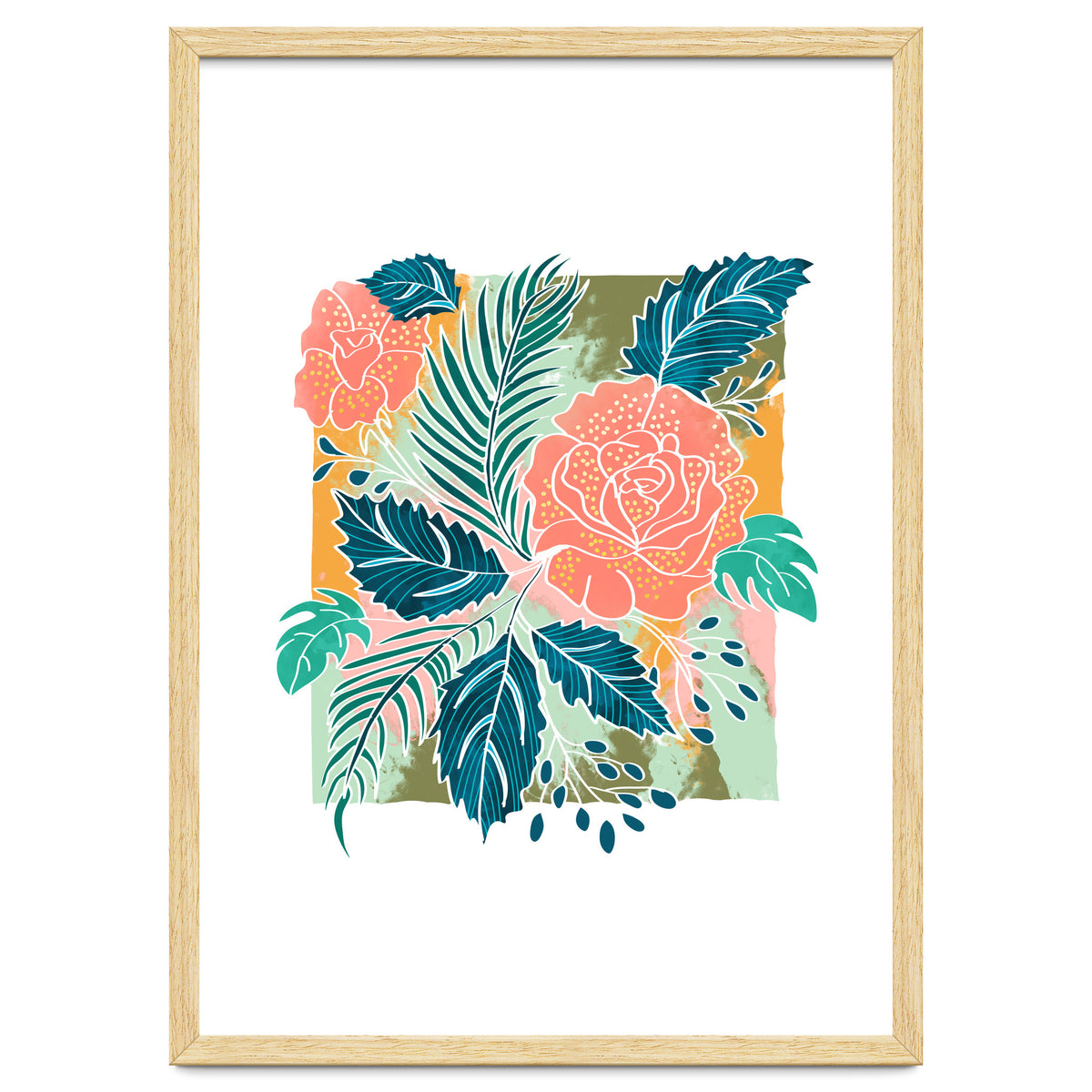 Framed Nature, Botanical Floral Rustic Bohemian, Garden Painting Tropical Illustration
