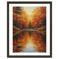 Golden Autumn Reflection: Impasto Forest Landscape
