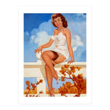 Beautiful Pinup Girl Posing On A Fence (Print Only) thumbnail