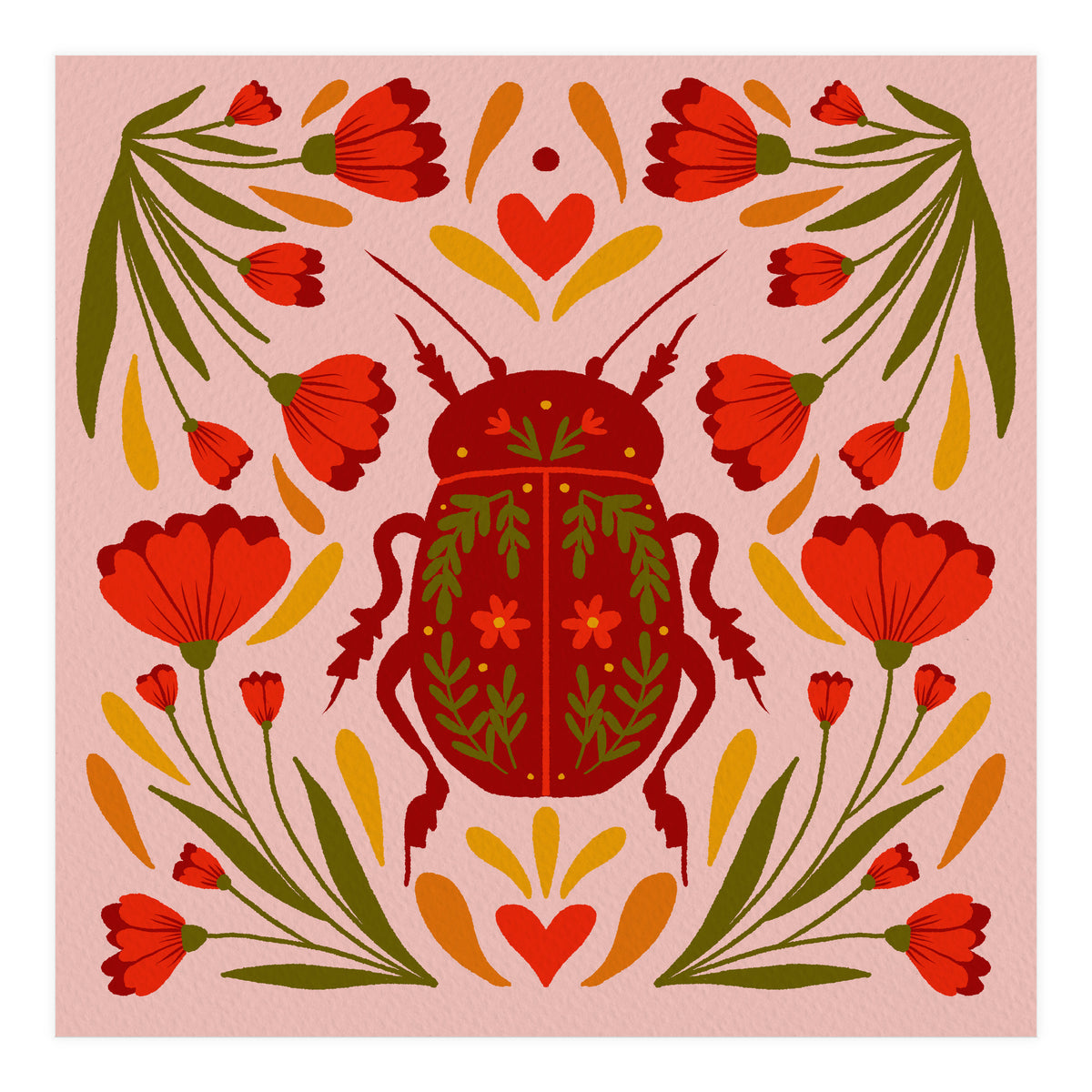 Beetle And Flowers (Print Only)