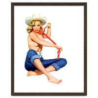 Pinup Texas Girl With White Cowboy Hat