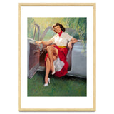 Sexy Pinup Woman Posing In Convertible Car thumbnail
