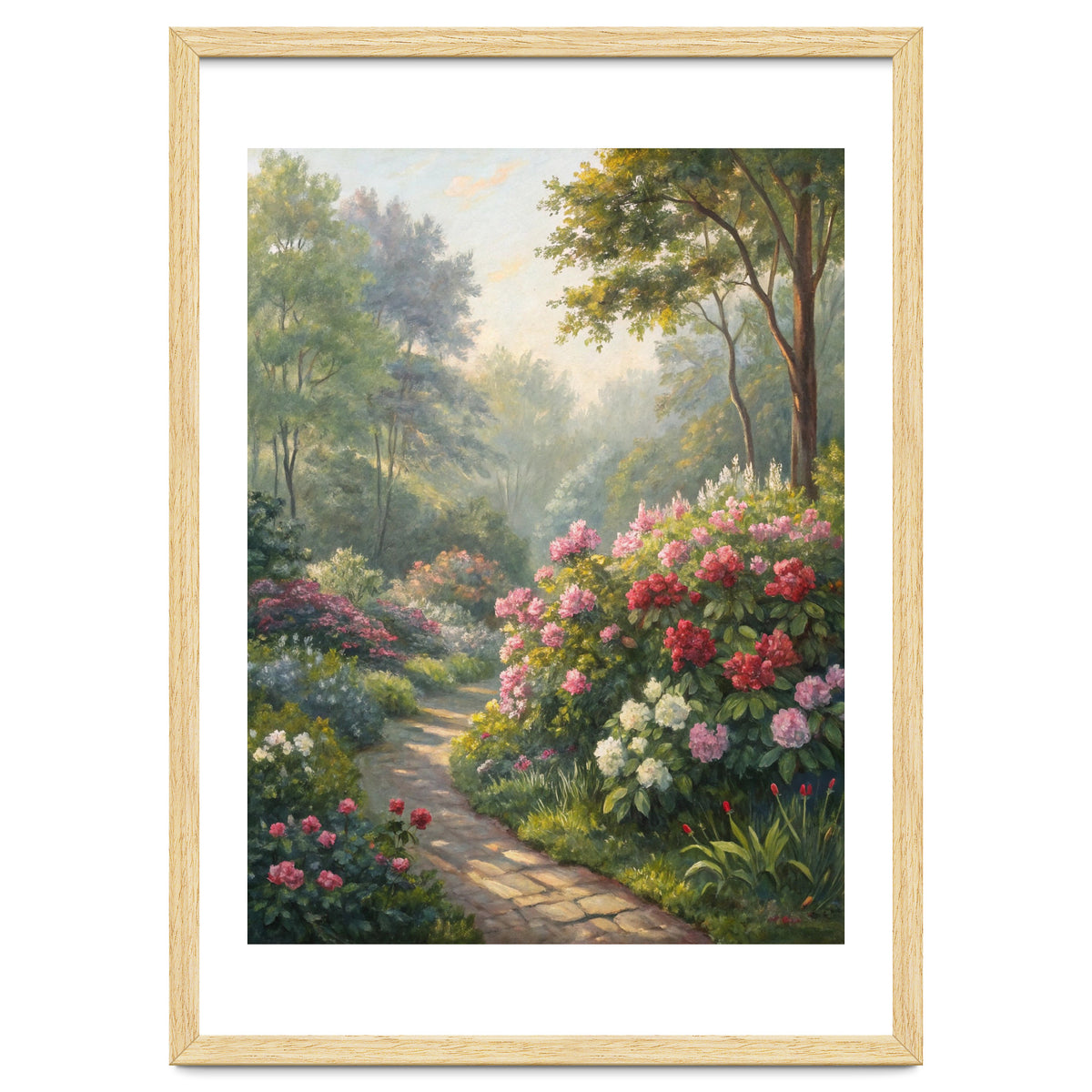 Sunlit Spring Garden Path Oil Painting