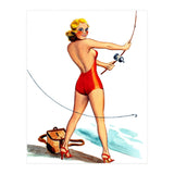 Pinup Girl Fishing On The Coast (Print Only) thumbnail