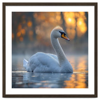 Beautiful Swan Floating On Water At Sunset