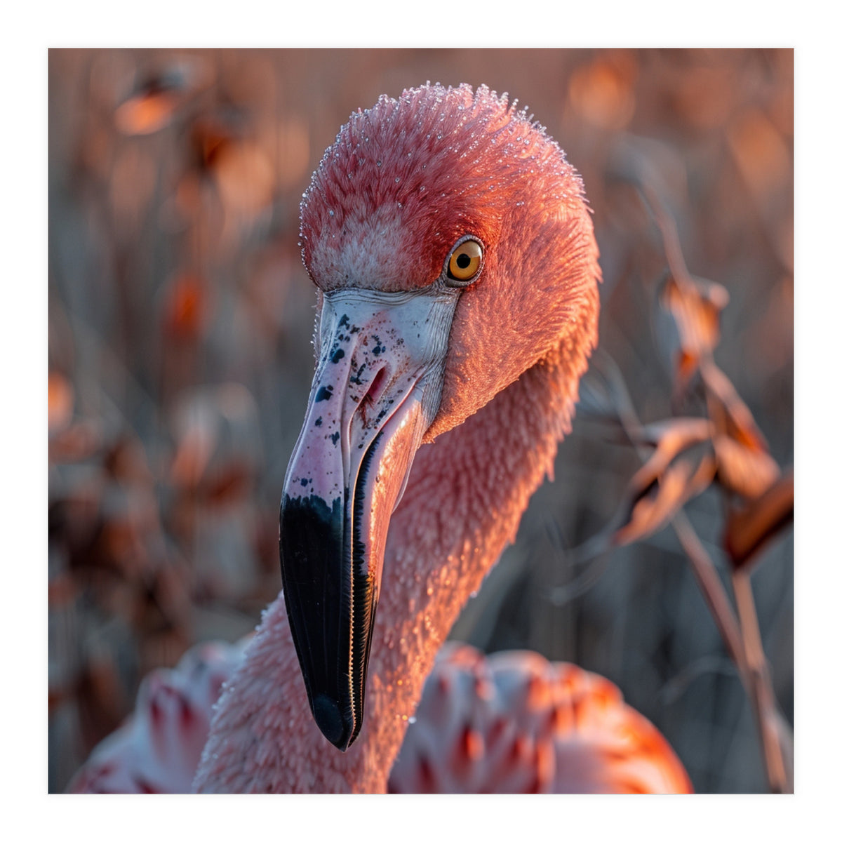 Close Up Of A Pink Flamingo Head In Sunlight (Print Only)