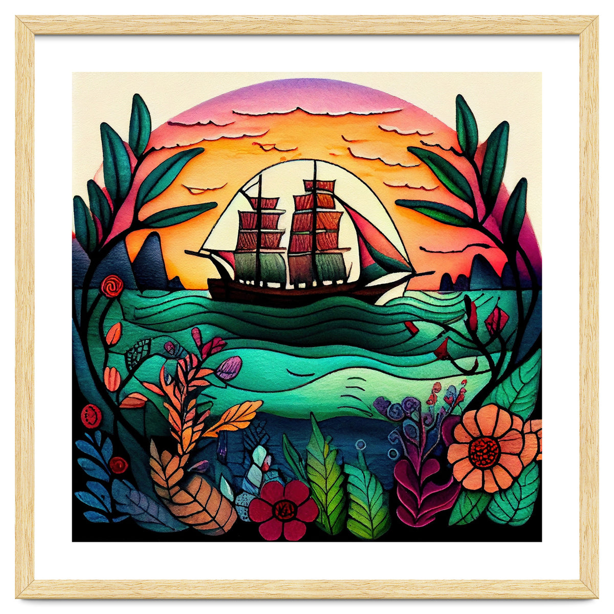 Folk Sunset Sailing Ship
