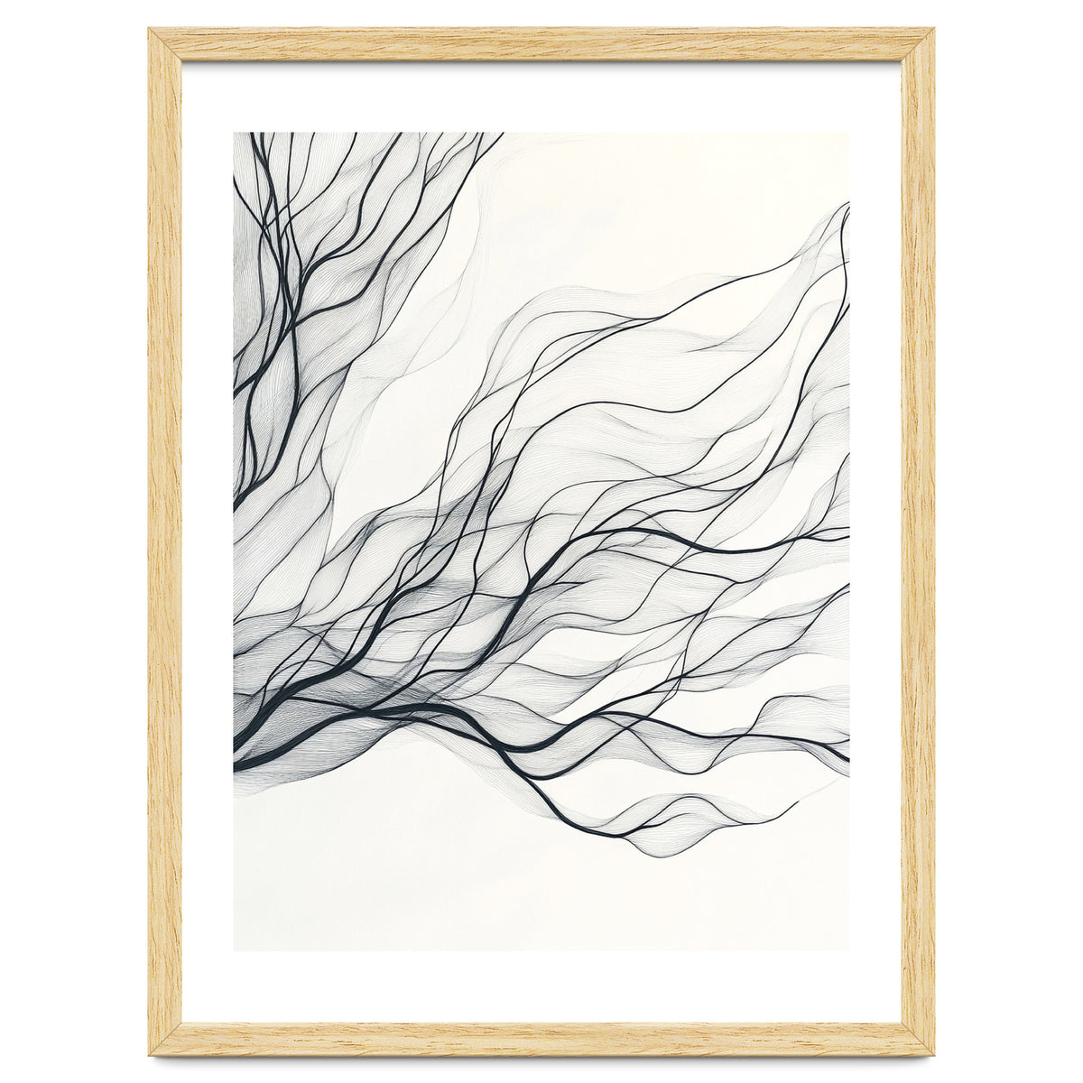 Abstract Black Branching Lines Flowing
